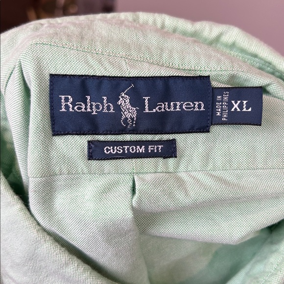 Ralph Lauren Custom Fit Green Oxford Button Down Shirt Long Sleeve XL - Picture 7 of 9
